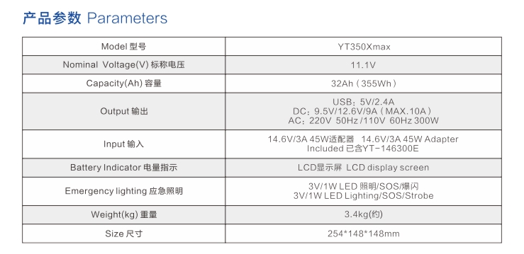 世豹戶(hù)外電源YT350Xmax參數(shù)